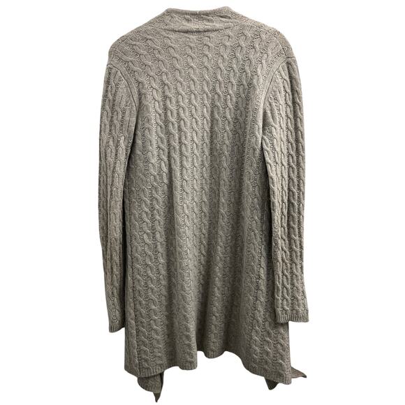 Neiman Marcus 100% Cashmere Wool Drape Front Cableknit Cardigan Sweater, Gray S - Picture 2 of 6